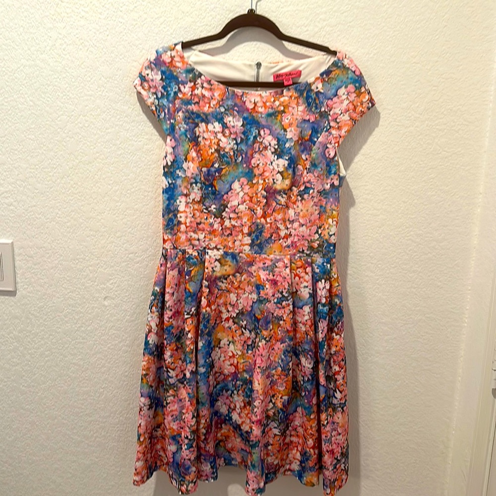 Gorgeous Betsey Johnson floral print laser cutout fit and flare dress. Size 12